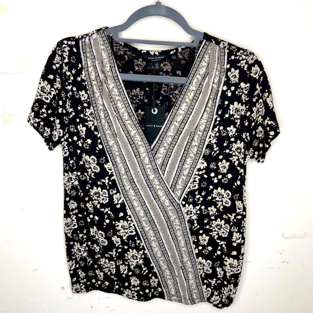 LUCKY brand bohemian floral faux wrap blouse